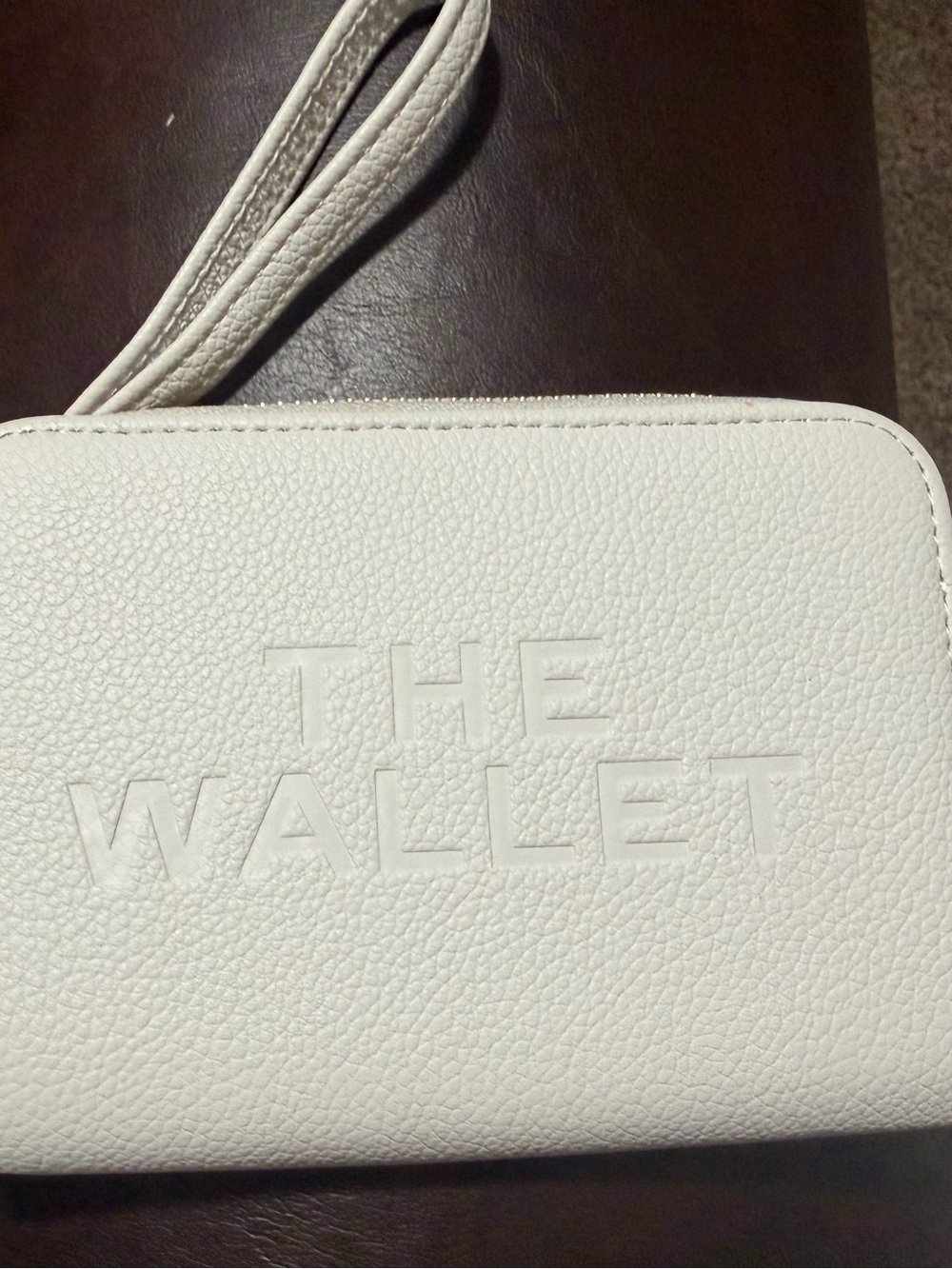 Marc Jacobs White Pebbled Leather Wristlet Wallet with Embossed Logo